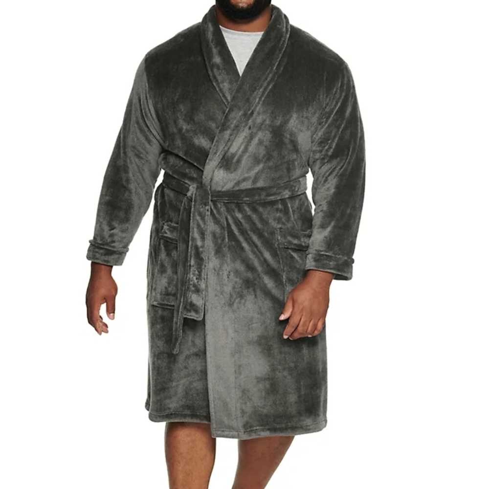 Soft Plush Robe Gray 1xl/2xl Big & Tall Sonoma
